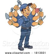 Vector Illustration of Handyman Handy Guy Caretaker Multitasking by AtStockIllustration