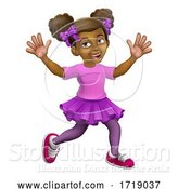 Vector Illustration of Happy Black Girl Child Kid Waving Running by AtStockIllustration