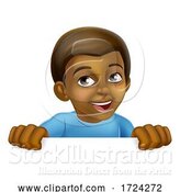 Vector Illustration of Happy Black Little Boy Child Kid Sign by AtStockIllustration