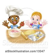 Vector Illustration of Happy Cartoon Black Boy and White Girl Baking Star Shaped Cookies by AtStockIllustration