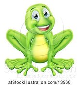 Vector Illustration of Happy Cartoon Green Frog by AtStockIllustration