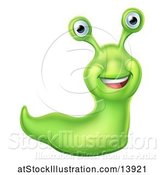 Vector Illustration of Happy Cartoon Green Slug by AtStockIllustration