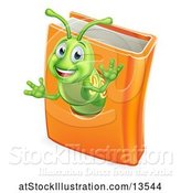 Vector Illustration of Happy Cartoon Green Worm Emerging from a Book by AtStockIllustration