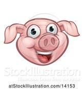 Vector Illustration of Happy Cartoon Pink Pig Mascot Face by AtStockIllustration