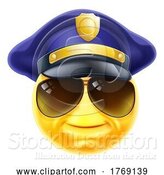 Vector Illustration of Happy Cartoon Policeman Emoticon Emoji Face Icon by AtStockIllustration