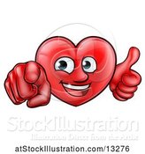 Vector Illustration of Happy Cartoon Red Love Heart Character Pointing at You and Giving a Thumb up by AtStockIllustration