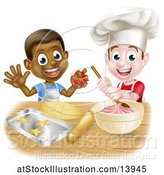 Vector Illustration of Happy Cartoon White and Black Boys Making Frosting and Cookies by AtStockIllustration