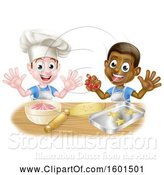 Vector Illustration of Happy Cartoon White and Black Boys Making Frosting and Cookies by AtStockIllustration