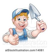 Vector Illustration of Happy Cartoon White Male Gardener Holding a Garden Trowel and Giving a Thumb up by AtStockIllustration