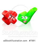 Vector Illustration of Happy Check Mark and Mad X Mark Characters by AtStockIllustration