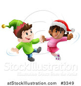 Vector Illustration of Happy Children Wearing Hats and Dancing to Christmas Music by AtStockIllustration