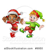 Vector Illustration of Happy Christmas Elves Dancing by AtStockIllustration