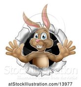 Vector Illustration of Happy Easter Bunny Rabbit Breaking Through a Hole in a Wall by AtStockIllustration