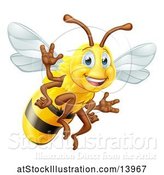 Vector Illustration of Happy Friendly Bee Mascot Waving by AtStockIllustration