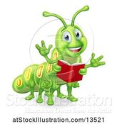 Vector Illustration of Happy Green Caterpillar Holding a Book by AtStockIllustration