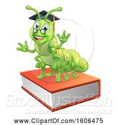 Vector Illustration of Happy Green Caterpillar Professor on Books by AtStockIllustration