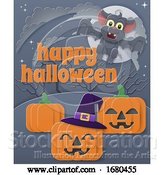 Vector Illustration of Happy Halloween Vampire Bat Pumpkin Background by AtStockIllustration