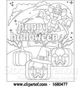 Vector Illustration of Happy Halloween Vampire Bat Pumpkin Coloring Page by AtStockIllustration