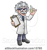 Vector Illustration of Happy Male Scientist Holding a Test Tube and Clipboard by AtStockIllustration