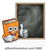 Vector Illustration of Happy Orange Book Mascot Giving a Thumb up by a Black Board by AtStockIllustration