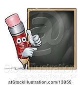 Vector Illustration of Happy Red Writing Pencil by a Black Board by AtStockIllustration