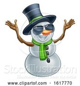 Vector Illustration of Happy Snowman Wearing a Top Hat and Sunglasses by AtStockIllustration