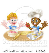 Vector Illustration of Happy White and Black Boys Making Frosting and Cookies by AtStockIllustration