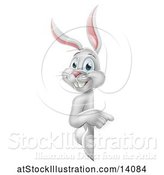 Vector Illustration of Happy White Easter Bunny Rabbit Pointing Around a Sign by AtStockIllustration
