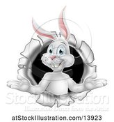 Vector Illustration of Happy White Easter Bunny Rabbit Popping out of a Hole by AtStockIllustration