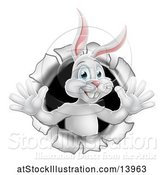 Vector Illustration of Happy White Easter Bunny Rabbit Popping out of a Hole by AtStockIllustration