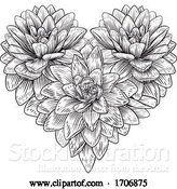 Vector Illustration of Heart Flower Love Floral Engraved Etching by AtStockIllustration