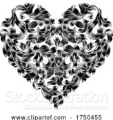 Vector Illustration of Heart Love Floral Woodcut Engraved Etching by AtStockIllustration