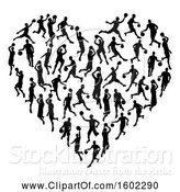 Vector Illustration of Heart Made of Black Silhouetted Basketball Players by AtStockIllustration