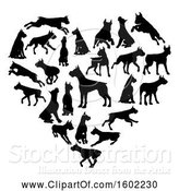 Vector Illustration of Heart Made of Black Silhouetted Boxer Dogs by AtStockIllustration