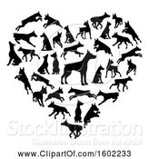 Vector Illustration of Heart Made of Black Silhouetted Dobermann Dogs by AtStockIllustration