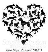 Vector Illustration of Heart Made of Black Silhouetted Pitbull or Staffordshire Terrier Dogs by AtStockIllustration