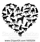 Vector Illustration of Heart Made of Silhouetted Rottweiler Dogs by AtStockIllustration