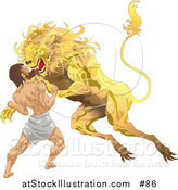 Vector Illustration of Hercules Wrestling Nemean Lion During His First Task by AtStockIllustration