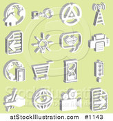 Vector Illustration of Home with a Globe, Computer, Tower Signals, Letter, Lightbulb, Messenger, Printer, Shopping Cart, Hourglass, Street Light, Eye, and Video Camera, over a Yellow Background by AtStockIllustration