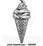 Vector Illustration of Ice Cream Cone Vintage Woodcut Etching Style by AtStockIllustration