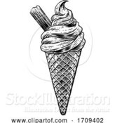 Vector Illustration of Ice Cream Cone Vintage Woodcut Etching Style by AtStockIllustration