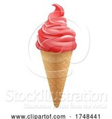 Vector Illustration of Ice Cream Strawberry Frozen Yogurt Icecream Cone by AtStockIllustration