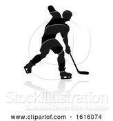 Vector Illustration of Ice Hockey Player Silhouette, on a White Background by AtStockIllustration