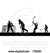 Vector Illustration of Ice Hockey Players Silhouette Match Game Scene by AtStockIllustration