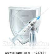 Vector Illustration of Injection Syringe Vaccine Shield Medical Concept by AtStockIllustration