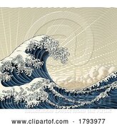 Vector Illustration of Japanese Great Wave Sea Japan Engraved Art Design by AtStockIllustration