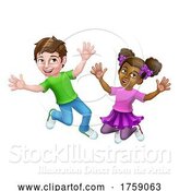 Vector Illustration of Jumping Girl and Boy Children Children by AtStockIllustration