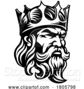 Vector Illustration of King Medieval Crown Head Guy Mascot Face Icon by AtStockIllustration