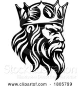 Vector Illustration of King Medieval Crown Head Guy Mascot Face Icon by AtStockIllustration