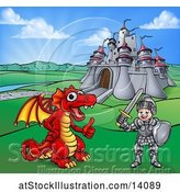 Vector Illustration of Knight and Dragon by a Castle by AtStockIllustration